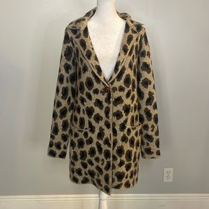 [Rachel Zoe] Wool Knit Leopard Print Long Cardigan - Size Small